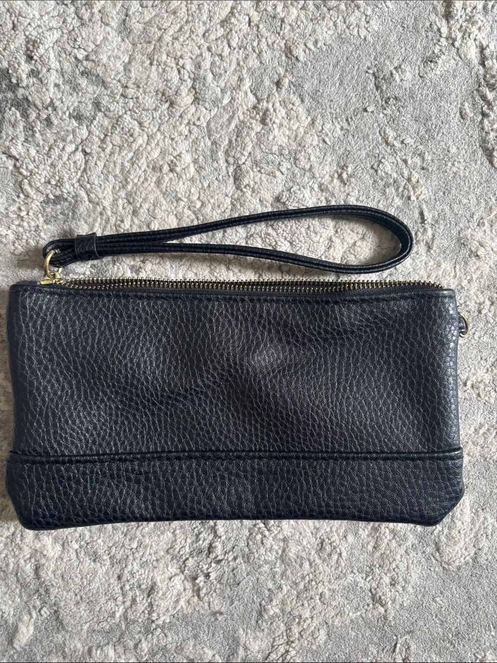 Adrienne Vittadini Black Leather Wristlet Clutch with Gold Hardware